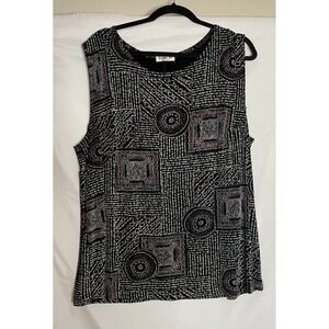 Vintage Vikki Vi Womens 2X Black Pink Geometric Floral Tank Top Blouse Career